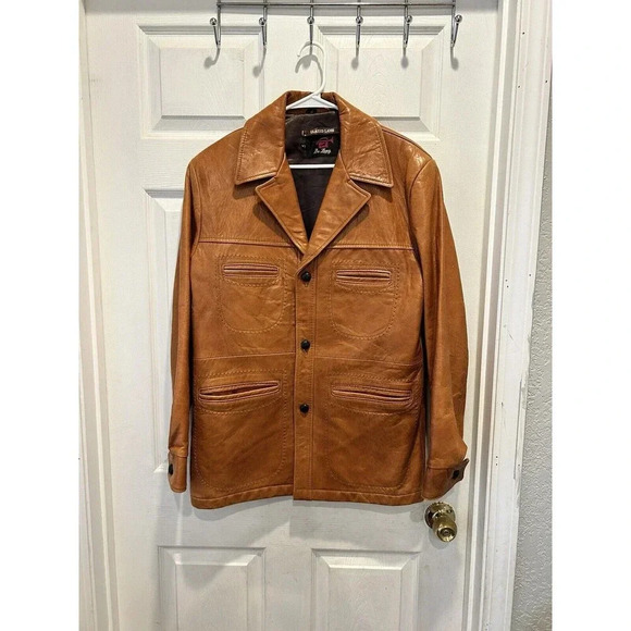 VTG De Long Classic Lamb Leather Men's Brown Button Front Blazer Jacket Size 40R - Picture 1 of 14